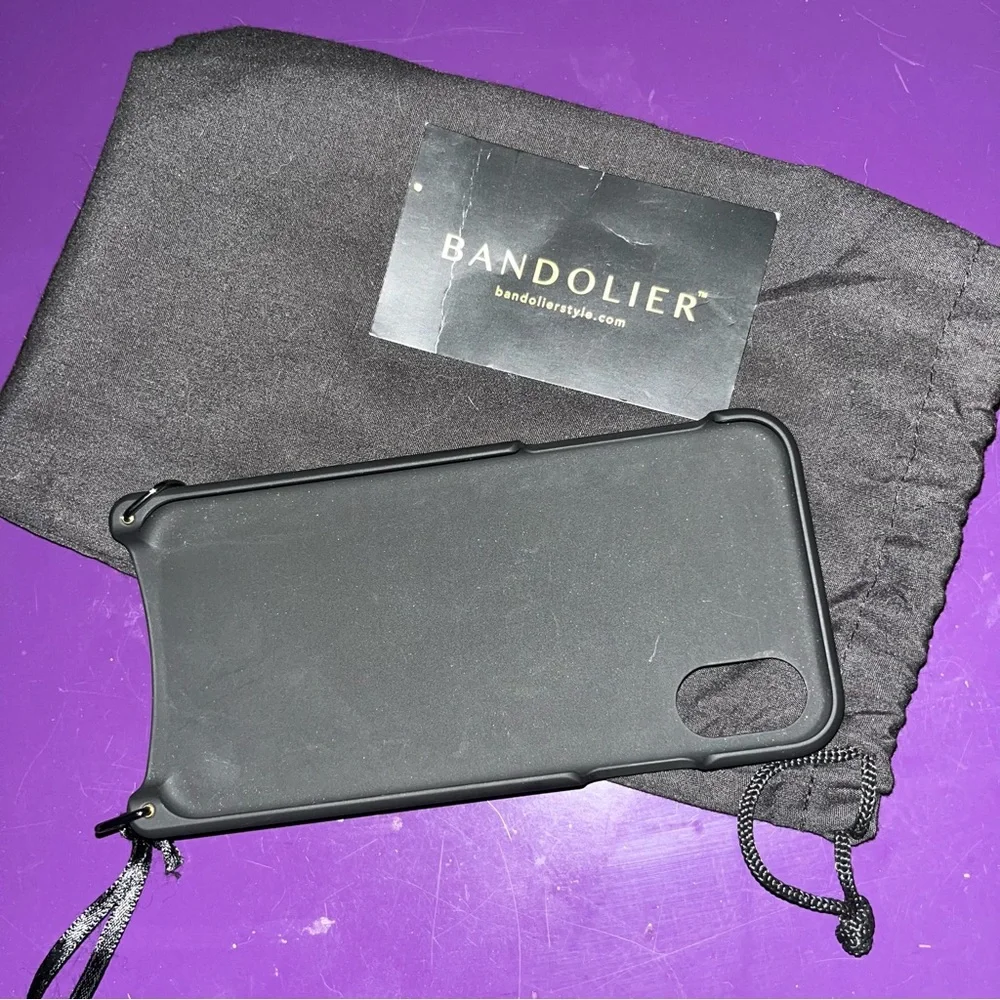 Bandolier black velvet phone case crossbody strap fits IPhone X & XS card slot